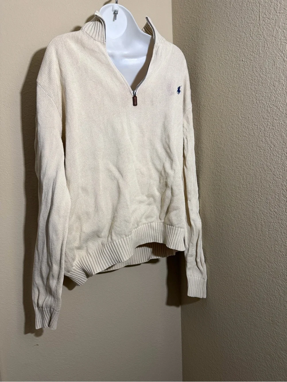 Polo by Ralph Lauren Cream Quarter-Zip Knit Pullover 100% cotton XL mock neck